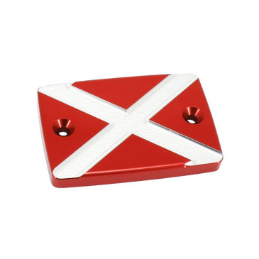 FRONT BRAKE FLUID RESERVOIR CAP - FOR YAMAHA 700 MT-07 ALU CNC ANODIZED RED/WHITE CROSS PATTERN -AVOC-