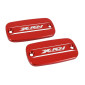 BRAKE FLUID RESERVOIR CAP - (PAIR) for HONDA 750 X-ADV ALU CNC - RED/WHITE PATTERN -AVOC-