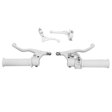 GAS HANDLE+LEVERS - KIT FOR MOPED- TARGA MINI METALIC - WHITE -SELECTION P2R-