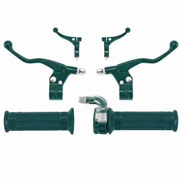 GAS HANDLE+LEVERS - KIT FOR MOPED- TARGA MINI METALIC / DARK GREEN -SELECTION P2R-