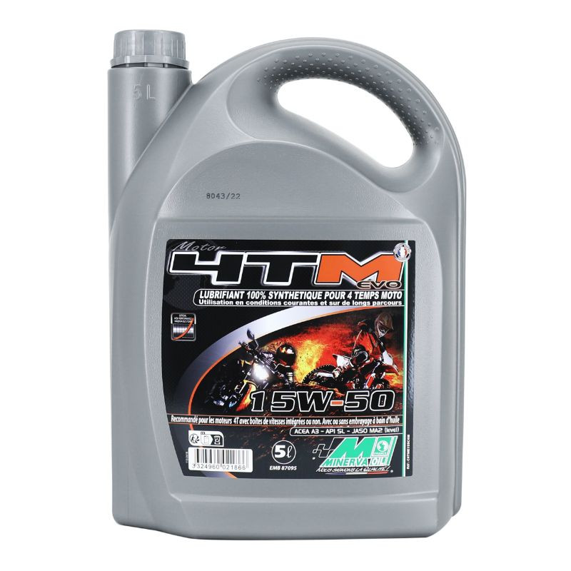HUILE MOTEUR 4 TEMPS MINERVA MAXISCOOTER/MOTO 4TM EVO SYNTHESE 15W50 (5L)  (100% MADE IN FRANCE) - P2R
