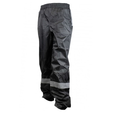 RAIN PANTS - WATERPROOF- BLACK WITH REFLECTIVE STRIPE - M (EEC APPROVED) - size 1.68 > 1.78m 3700256045608