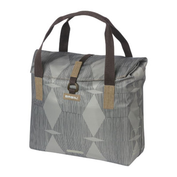 SACOCHE ARRIERE VELO LATERALE SAC BANDOULIERE BASIL CITY SHOPPER ELEGANCE TAUPE DROIT/GAUCHE 20/26L FIXATION HOOK-ON PORTE BAGAGE FERMETURE PLIANT ANTI-PLUIE