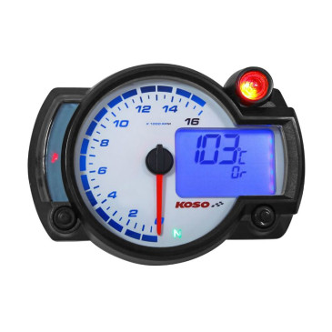 RPM GAUGE - KOSO RX2NR - BLACK - 0 > 16 000 RPM + THERMOMETER (Long 100,7mm Hg 135,7 mm Wd x 52 mm