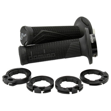 REVETEMENT POIGNEE DOMINO MOTO OFF ROAD D100 NOIR CLOSED END AVEC LOCK ON 116-125mm DOUBLE CABLES (LIVREE AVEC 4 BAGUES) (PAIRE) 8033900031883