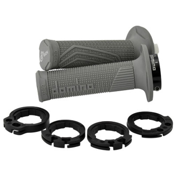 REVETEMENT POIGNEE DOMINO MOTO OFF ROAD D100 GRIS CLOSED END AVEC LOCK ON 116-125mm DOUBLE CABLES (LIVREE AVEC 4 BAGUES) (PAIRE) 8033900016927