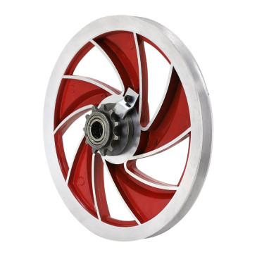 HEAD PULLEY FOR PEUGEOT MBK51/103 SP-MVL - Elliptical - Red aluminium with 11 teeth sprocket -SELECTION P2R-