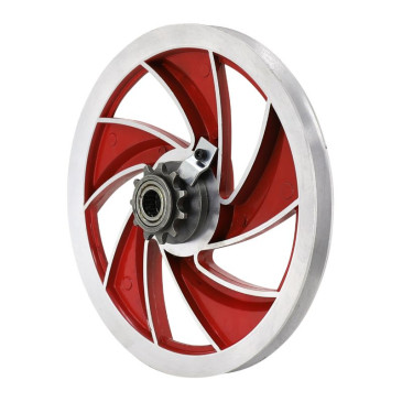 POULIE CYCLO ADAPTABLE PEUGEOT MBK 51 / 103 SP, MVL ALU ELLIPSE ROUGE AVEC PIGNON 11 DTS -SELECTION P2R- 3701213434411