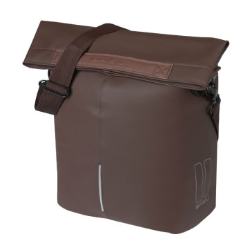 SHOULDER BAG FOR BICYCLE (or rear single bag) - BASIL CITY SHOPPER VEGAN brown imitation leather LEFT/RIGHT 14/16Lt - HOOKS ON CARRIER - WATERPROOF FOLDING CLOSING- REFLECTIVE. 8715019183706