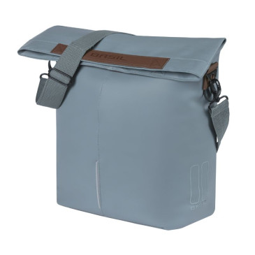 SACOCHE ARRIERE VELO LATERALE SAC BANDOULIERE BASIL CITY SHOPPER VEGAN BLEU IMITATION CUIR DROIT/GAUCHE 14/16L FIXATION HOOK-ON PORTE BAGAGE FERMETURE PLIANT ANTI-PLUIE AVEC REFLECHISSANT