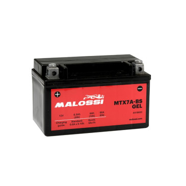 BATTERY 12V 6 Ah MTX7L-BS MALOSSI GEL MAINTENANCE FREE - Ready to use (Lg113xL70xH130mm) (EQUALS YTX7L-BS / SLA)