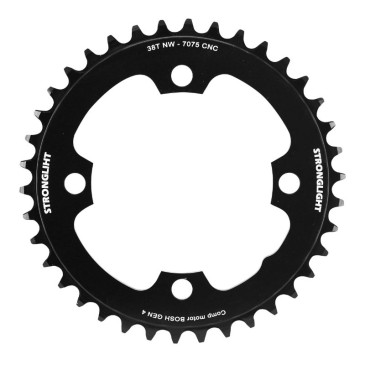 CHAINRING FOR EBIKE- SINGLE- 38 Teeth Ø104 BLACK ALUMINIUM- 7075 STRONGLIGHT 4 ARMS (FOR SHIMANO E-STEP 6100 /7000 / 8000) TECHNOLOGY NARROW WIDE 3700223722952