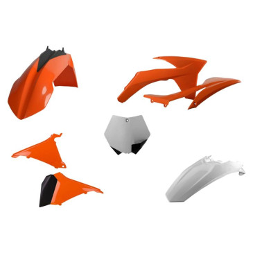 FAIRINGS/BODY PARTS FOR KTM 125, 250 SX, 250, 450 SX F, 250 XC, 250, 450 XC-F 2011> Orange/White - (OEM color) (7 parts kit) -POLISPORT-