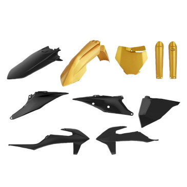 CARROSSERIE/CARENAGE MOTO MX KTM 125, 250 SX, 250, 450 SX-F, 250 XC, 250, 450 XC-F 2019> NOIR/OR (KIT PLASTIQUES 10 PIECES) -POLISPORT- 5604415118685