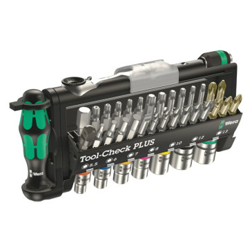 WERA TOOL CHECK PLUS 1/4 Tool combination of ratchet, bit, sockets and a bitholding screwdriver in the smallest of spaces. German tools for workshop. 4013288173003