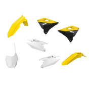 CARROSSERIE/CARENAGE MOTO MX RESTYLING SUZUKI 125, 250 RM 2001>2008 JAUNE/BLANC (COULEUR OEM) (KIT PLASTIQUES 7 PIECES) -POLISPORT- 5604415100888