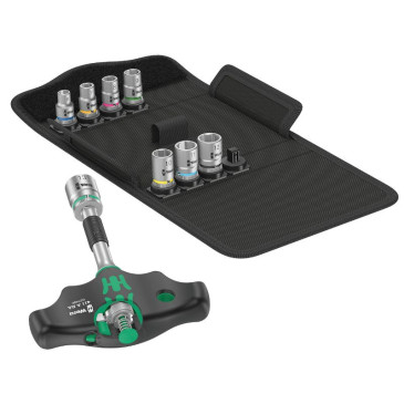 CLIQUET MANCHE EN T WERA 400 KOMPAKT 1/4 AVEC DOUILLE NOIR/VERT (SET 9 PIECES) -MARQUE ALLEMANDE POUR LES ATELIERS- 4013288222862