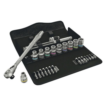 CLIQUET WERA 8100 ZYKLOP METAL 1/2 METRIQUE AVEC DOUILLES ET EMBOUTS CHROME MOLY (SET 28 PIECES) -MARQUE ALLEMANDE POUR LES ATELIERS- 4013288173881