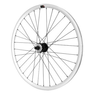 ROUE ROUTE / FIXIE / PISTE P2R ARGENT ARRIERE DOUBLE FILETAGE AVEC PIGNON 16DTS JANTE 17C PROFIL 28mm