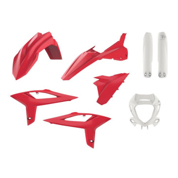 CARROSSERIE/CARENAGE MOTO ENDURO BETA 125, 250, 350, 390, 400, 480 RR 2T, 4T 2020> ROUGE/BLANC (COULEUR OEM) (KIT PLASTIQUES 8 PIECES) -POLISPORT-