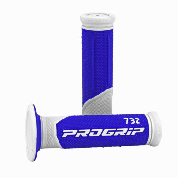 GRIP - DOMINO ORIGINAL- ON ROAD 732 DOUBLE DENSITE- White/blue CLOSED END 125mm (PAIR)