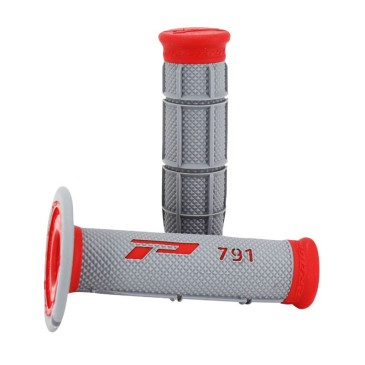 REVETEMENT POIGNEE PROGRIP MOTO OFF ROAD 791 DOUBLE DENSITE BASE ROUGE/GRIS CLOSED END 115mm (CROSS/MX) (PAIRE) 0801766028433