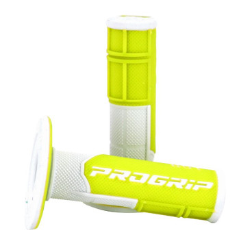 GRIP- PROGRIP OFF ROAD 801 DUAL DENSITY - FLUO DESIGN WHITE/YELLOW 115mm (PAIR) (CROSS/MX) 0801766067968