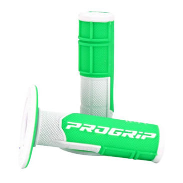REVETEMENT POIGNEE PROGRIP MOTO OFF ROAD 801 DOUBLE DENSITE FLUO DESIGN BLANC/VERT FLUO CLOSED END 115mm (CROSS/MX) (PAIRE) 0801766067975