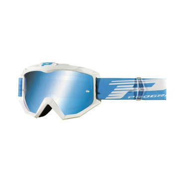 MOTOCROSS GOGGLES PROGRIP 3201 FL ATZAKI WHITE/BLUE - MIRRORED LENS ANTI-SCRATCH/ANTI U.V. - FOR GLASSES WEARERS -APPROVED AC-10170