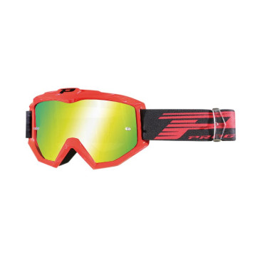 MOTOCROSS GOGGLES PROGRIP 3201 FL ATZAKI RED/BLACK - MIRRORED LENS ANTI-SCRATCH/ANTI U.V - FOR GLASSES WEARERS -APPROVED AC-10170