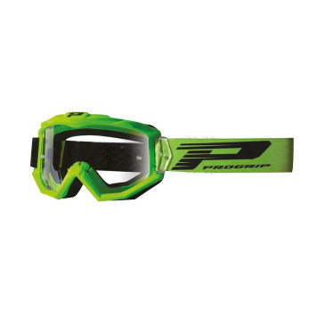 MOTOCROSS GOGGLES PROGRIP 3201 ATZAKI - GREEN CLEAR VISOR ANTI-SCRATCH/U.V. PROTECTIVE - FOR GLASSES WEARERS -APPROVED AC-10170