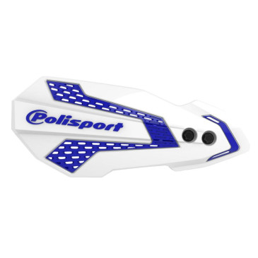 PROTEGE MAIN MOTO MX FLOW YAMAHA 125, 250 YZ, 250, 450 YZ F, 125, 250, 450 WR 2008> (FIXATION UNIVERSEL GUIDON + FIXATION SPECIFIQUE VEHICULE) VERSION OUVERTE BLANC/BLEU -POLISPORT- 5604415124860