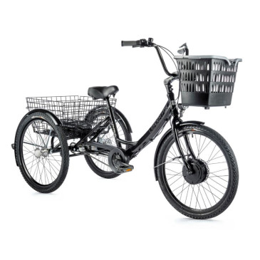 TRICYCLE ELECTRIQUE/VAE CITY LEADER FOX 24" LOVELO 2023 MIXTE NOIR MAT 3V SHIMANO NEXUS MOTEUR ROUE AV BAFANG 36V 45Nm BATTERIE 16Ah FREIN ET RETROPEDALAGE