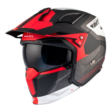 HELMET - FOR TRIAL - MT STREETFIGHTER SV TOTEM B15 GREY/RED - MATT M SINGLE CLEAR VISOR- WITH REMOVABLE CHIN GUARD (+ 1 EXTRA ADDITIONAL DARK VISOR) (ECE 22.06)