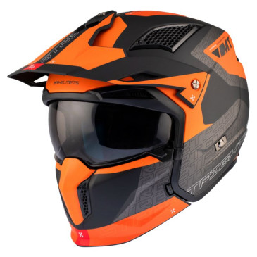 HELMET - FOR TRIAL - MT STREETFIGHTER SV TOTEM B4 GREY/ORANGE - MATT S SINGLE CLEAR VISOR- WITH REMOVABLE CHIN GUARD (+ 1 EXTRA ADDITIONAL DARK VISOR) (ECE 22.06)