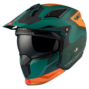 HELMET - FOR TRIAL - MT STREETFIGHTER SV TOTEM C6 GREEN/ORANGE - MATT XS SINGLE CLEAR VISOR- WITH REMOVABLE CHIN GUARD (+ 1 EXTRA ADDITIONAL DARK VISOR) (ECE 22.06)