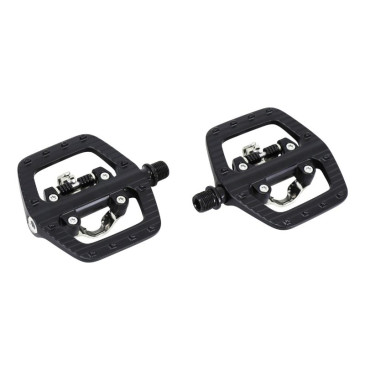 PEDALE VTT AUTOMATIQUE POLYVALENTE NEWTON R63 AVEC 1 FACE SHIMANO/SPD A ROULEMENT NOIR ALU D9/16 AVEC CALES (PAIRE) TYPE SHIMANO PD-EH500 3700948244395