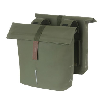 SACOCHE ARRIERE VELO DOUBLE BASIL VEGAN VERT IMITATION CUIR 28/32L FIXATION PORTE BAGAGE FERMETURE PLIANT ANTI-PLUIE AVEC REFLECHISSANT 8715019183751