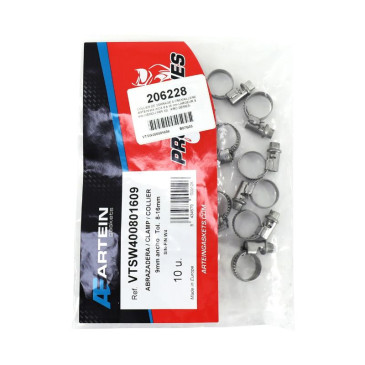 COLLIER DE SERRAGE A CREMAILLERE ARTEIN W4 INOX 8 A 16 mm LARGEUR 9 mm (VENDU PAR 10) -PRO SERIES- 8434579009126