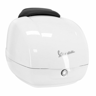 TOP CASE 36L AVEC DOSSERET ORIGINE PIAGGIO 125-300 VESPA GTS 2022> BLANC INNOCENTE BR -CM273375-