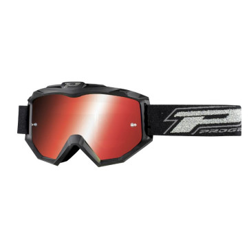 MASQUE/LUNETTES CROSS PROGRIP 3204 FL MULTILAYERED NOIR MAT ECRAN MIROIR ROUGE ANTI-RAYURES/ANTI U.V./ANTI-BUEE (HOMOLOGUE CE-EN-N° AC-14063 REV.1)