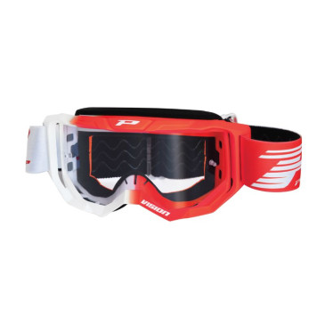 MASQUE/LUNETTES CROSS PROGRIP 3300 TR VISION BLANC/ROUGE ECRAN TRANSPARENT ANTI-RAYURES/ANTI U.V./ANTI-BUEE (HOMOLOGUE CE-EN-N° AC-96025 REV.2)