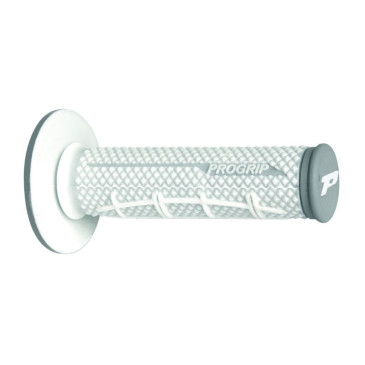 REVETEMENT POIGNEE PROGRIP MOTO OFF ROAD 802 DOUBLE DENSITE GEL GRIS/BLANC CREME CLOSED END 118mm (CROSS/MX) (PAIRE) 0801766031662