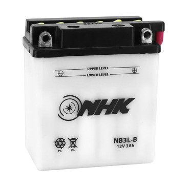 BATTERIE 12V 3 Ah NB3L-B NHK CONVENTIONNELLE AVEC ENTRETIEN (Lg98xL56xH110mm) (QUALITE PREMIUM - EQUIVALENT YB3L-B)