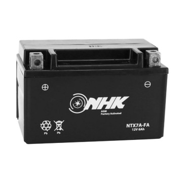 BATTERIE 12V 6 Ah NTX7A NHK FA SANS ENTRETIEN PRETE A L'EMPLOI (Lg150xL87xH94mm) (ACTIVEE EN USINE - QUALITE PREMIUM - EQUIVALENT YTX7A-BS)