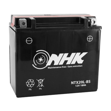 BATTERIE 12V 18 Ah NTX20L-BS NHK MF SANS ENTRETIEN LIVREE AVEC PACK ACIDE (Lg175xL87xH156mm) (QUALITE PREMIUM - EQUIVALENT YTX20L-BS)