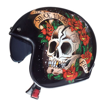 CASQUE JET MT LE MANS 2 SV SKULL & ROSES A1 NOIR BRILLANT XS (ECE 22.06)