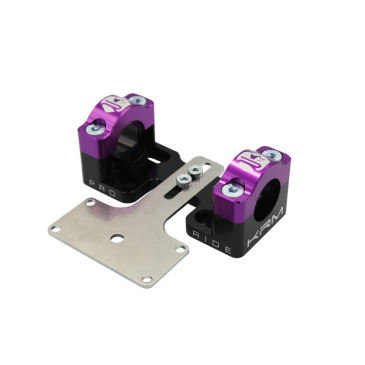 PONTET/SURPONTET RIGIDIFICATEUR 50 A BOITE KRM PRO RIDE POUR GUIDON DIAM 28,6 mm ALU CNC NOIR/VIOLET (AVEC SUPPORT DE COMPTEUR) (PAIRE)