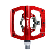 PEDALE GRAVEL / VTT PLATE SWITCH AUTOMATIQUE OU STANDARD ALU CNC ROUGE 90 x 90 mm (COMPATIBLE SHIMANO SPD) (PAIRE) 8013271351155