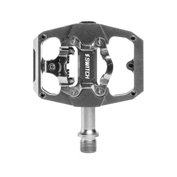PEDALE GRAVEL / VTT PLATE SWITCH AUTOMATIQUE OU STANDARD ALU CNC GRIS 85 x 70 mm (COMPATIBLE SHIMANO SPD) (PAIRE) 8013271351186